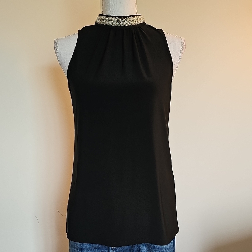 White House Black Market Black Halter Top with Accents
